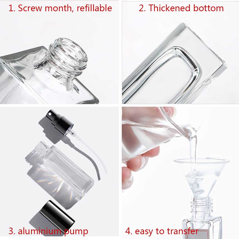 6 Pack 30ml Clear Square Glass Perfume Atomizer Bottles with Silver Lids - Travel Size Refillable Perfume Spray Bottles for Women & Men, Ideal for Gym, Office, Travel & Daily Fragrance Touch-ups