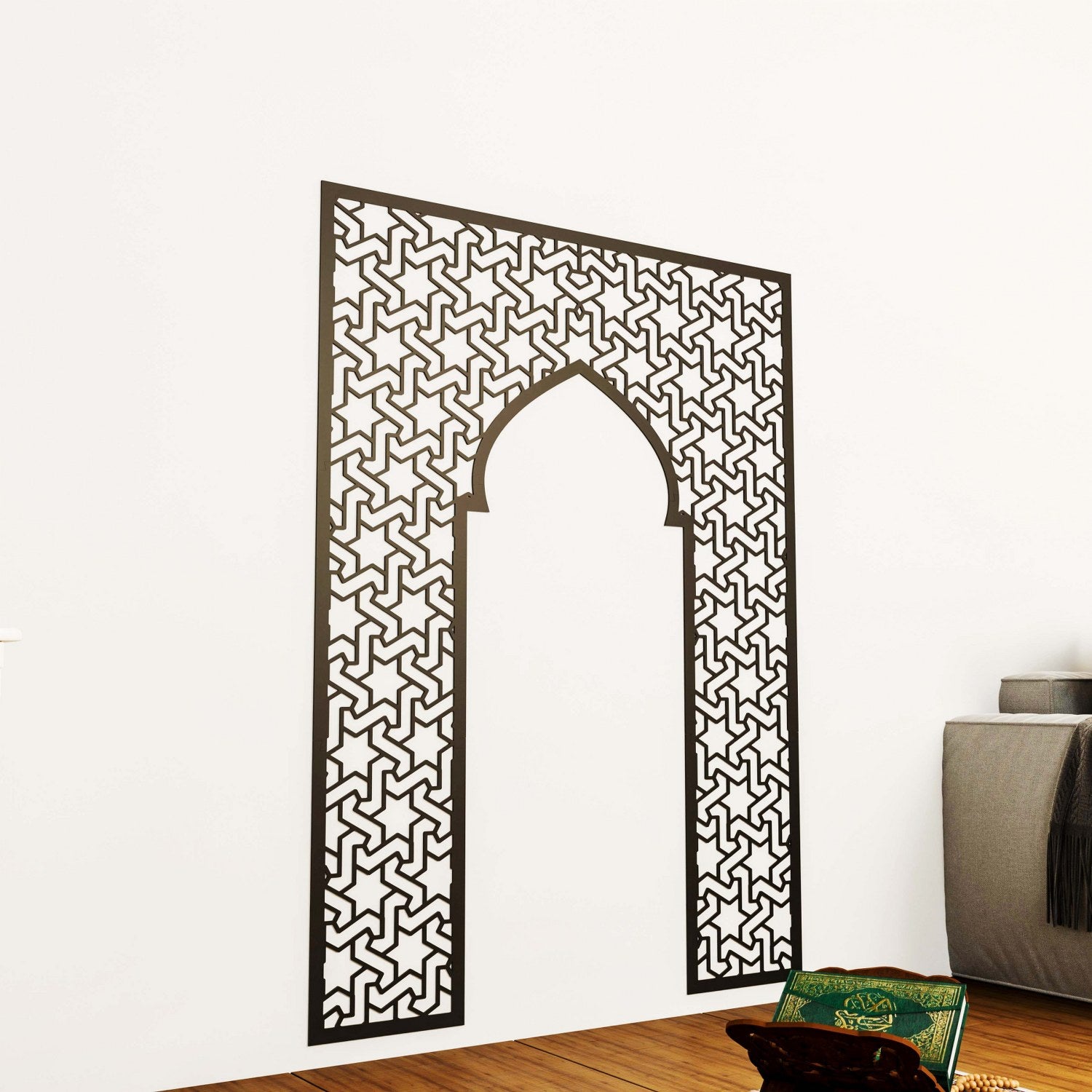 Handcrafted Wooden Mihrab Prayer Room Decor - Islamic Wall Art with 6-Pointed Star Motif | Perfect for Home Mosque, Islamic Centers & Spiritual Meditation Spaces