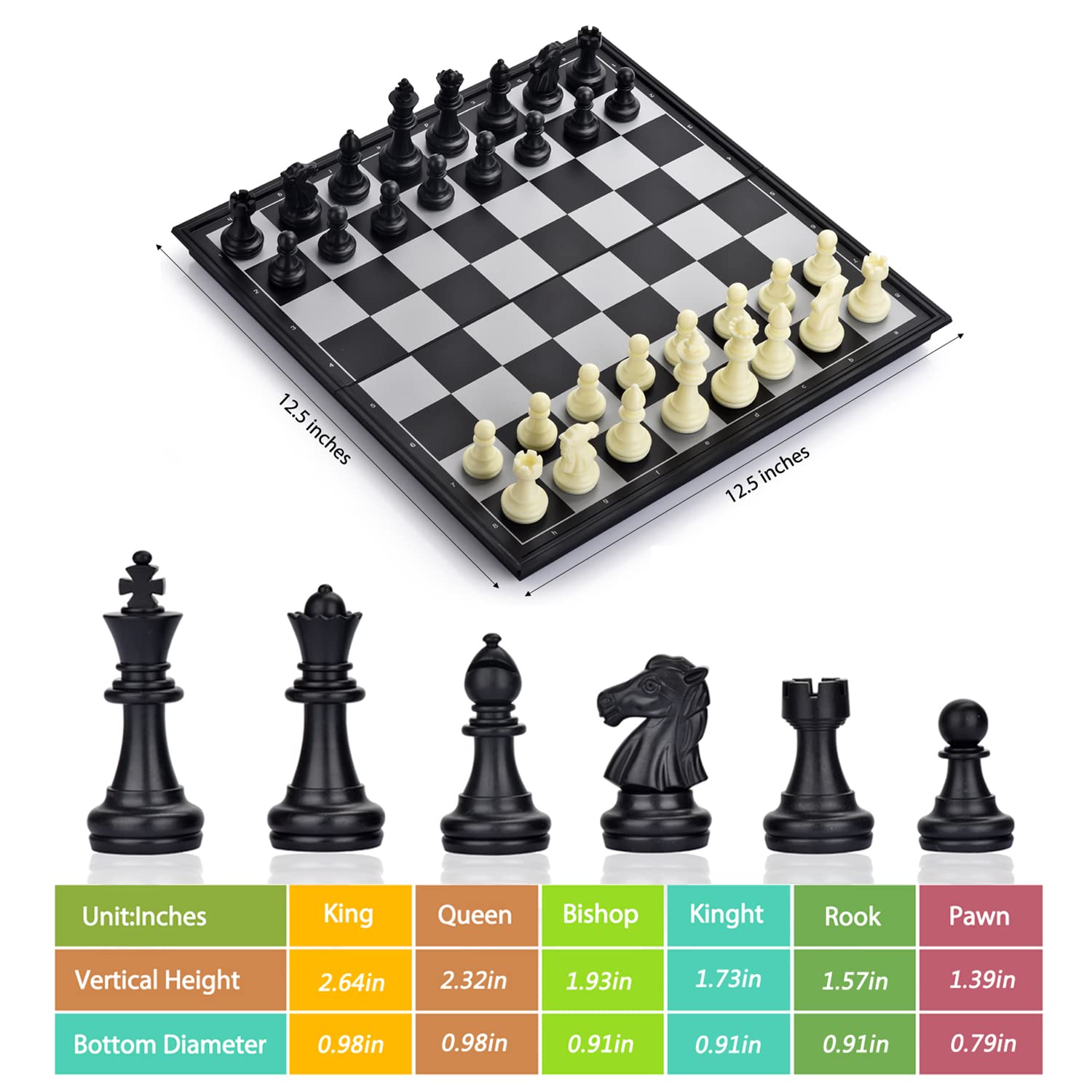 3-in-1 Magnetic Chess, Checkers & Backgammon Set - Portable Folding Board Game for Kids & Adults (Black & White Chess Pieces) - Perfect for Travel, Family Game Nights & Indoor Entertainment