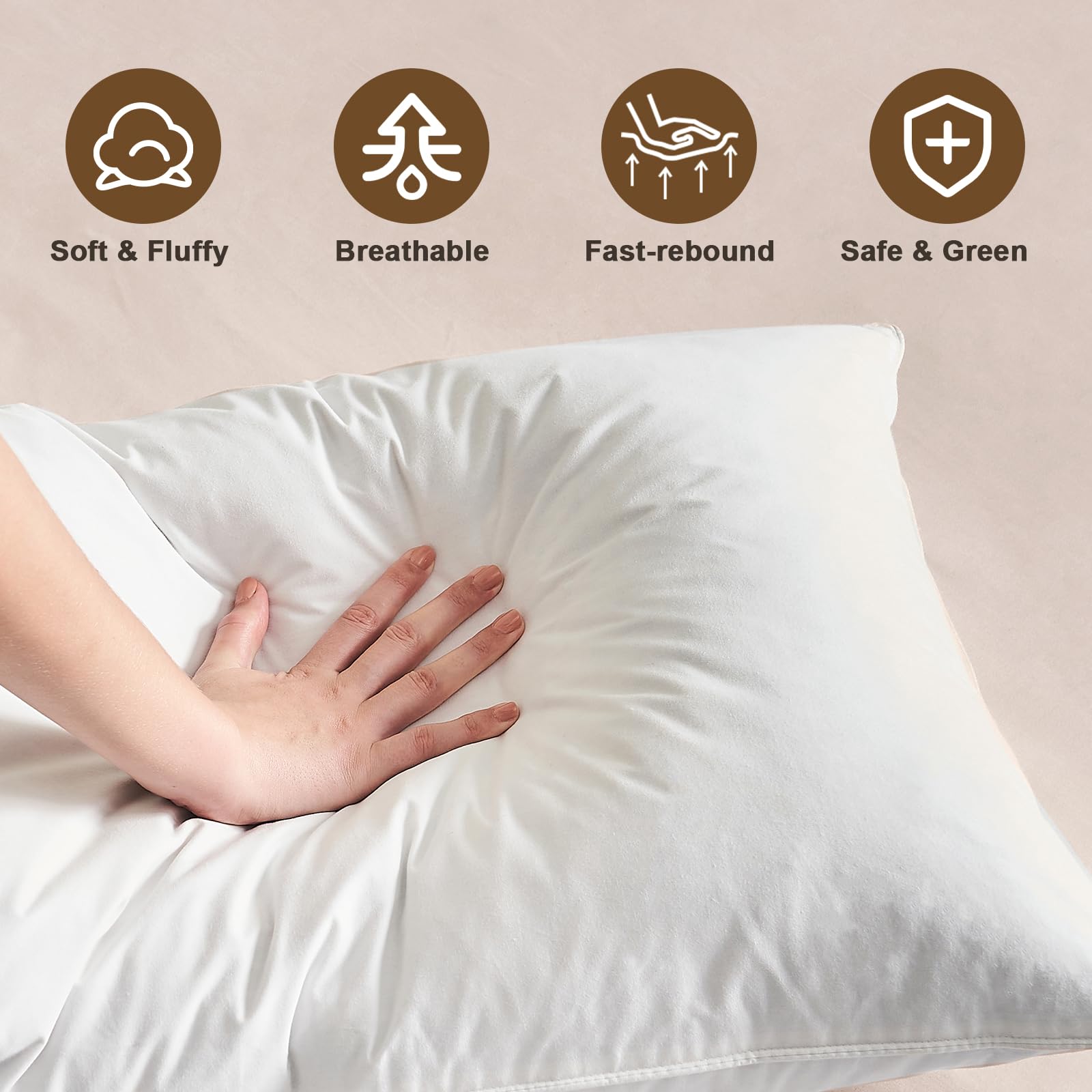 **BHZ Goose Down Feather Pillows Queen Size - Soft & Supportive Hotel Bed Pillows for Side & Back Sleepers - 1 Pack (20