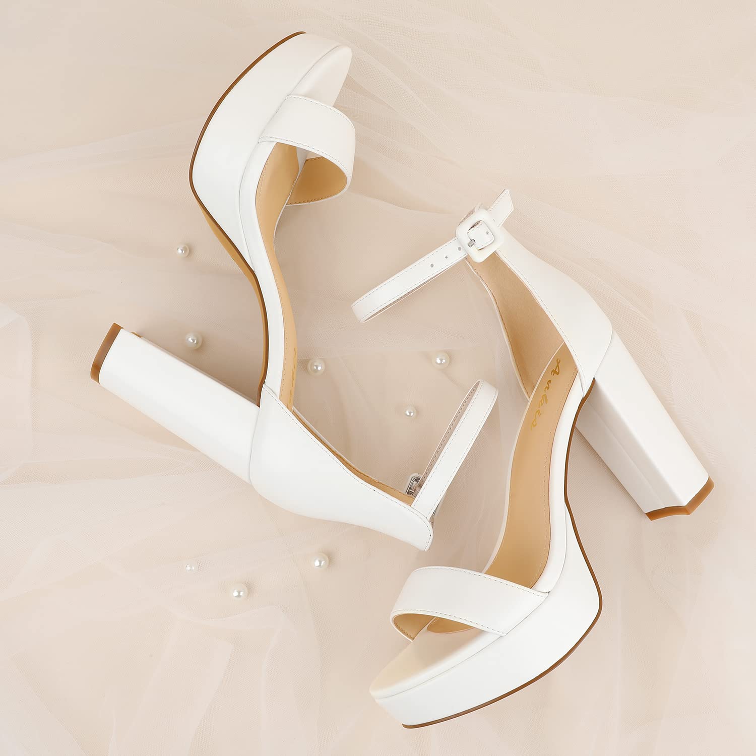 Ankis Women's 4-Inch Chunky Platform Heels - Comfortable Open Toe Block Heel Sandals with Ankle Strap in Black, Nude, White, Silver & Gold | Perfect for Summer Dresses, Parties & Casual Outfits