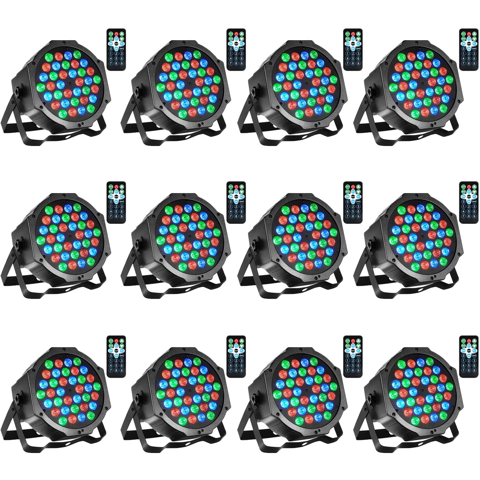 Litake 36 LED RGB DMX Par Lights with Remote Control - Sound Activated DJ Stage Lighting for Weddings, Clubs, Bars & Events (12 Pack) - Perfect for Dance Floors, Uplighting & Party Decorations