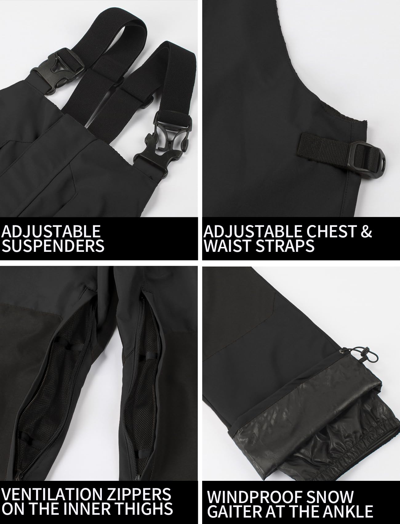 GSOU SNOW Waterproof Insulated Snowboard Bibs for Men & Women - Ski Overalls, Winter Snow Pants for Snowboarding & Cold Weather Activities