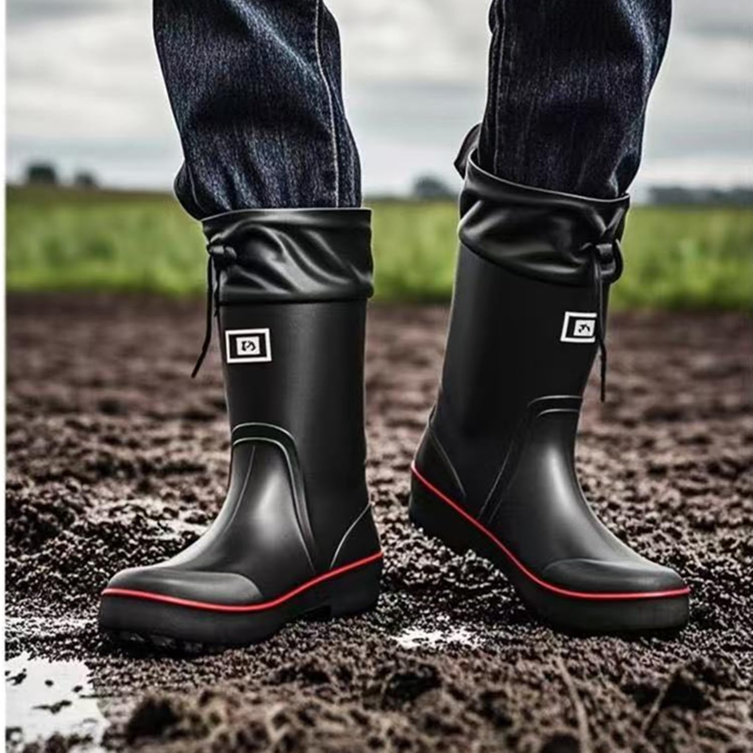 **Men's Waterproof PVC Rubber Rain Boots - Lightweight Comfortable Mid-Calf Outdoor Boots for Gardening, Fishing, Yard & Farm Work - Ideal for Wet Weather, Muddy Terrains & Outdoor Activities**