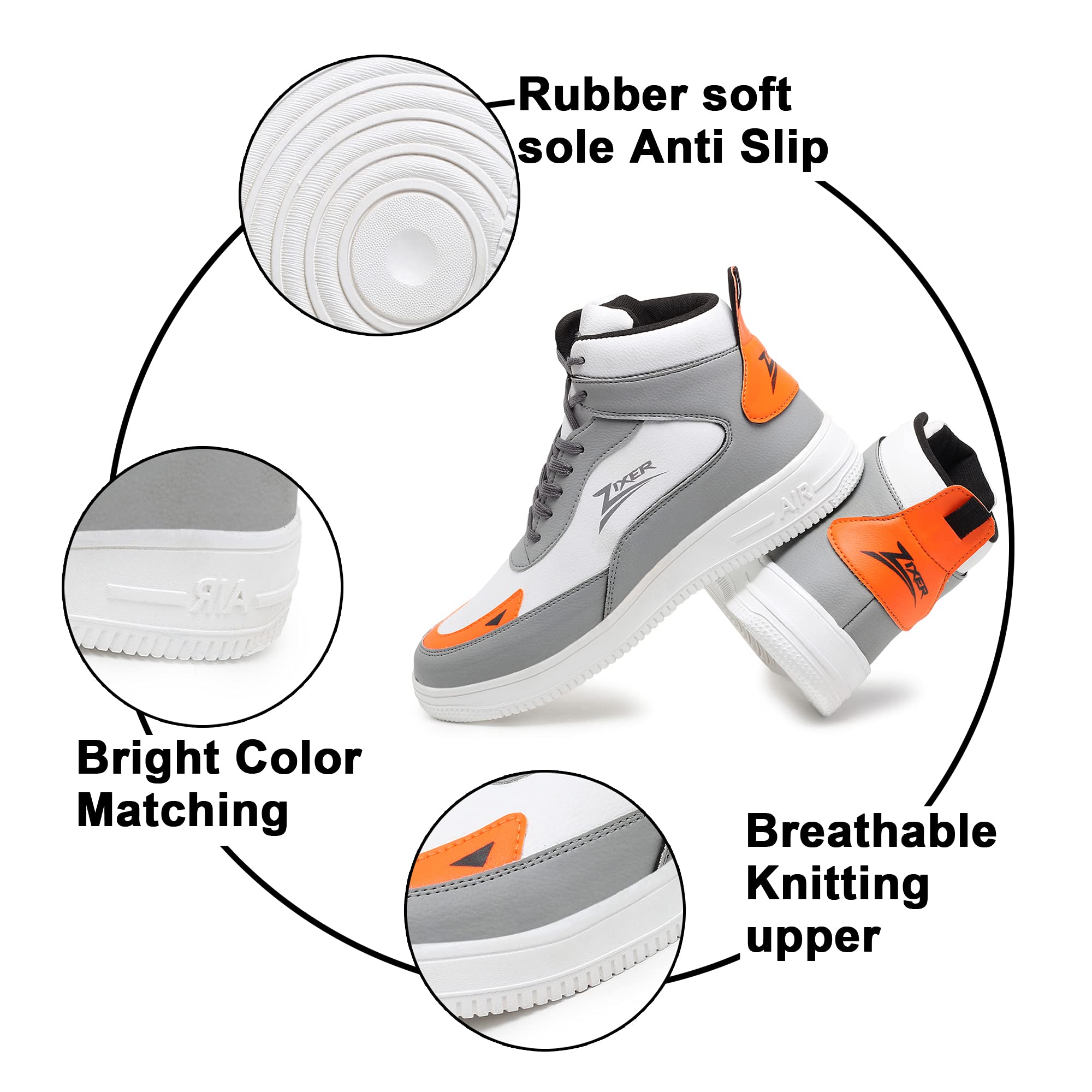 Zixer Men's Korean Style High Top Platform Sneakers - Fashionable & Comfortable Casual Shoes for Walking, Running & Streetwear Outfits
