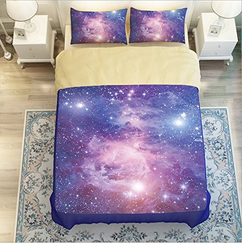 LELVA Galaxy Quilt Cover Set - Space Themed Duvet Cover & Sheets - Outer Space Bedding for Twin, Full, Queen Size (Queen, 6-Piece) - Perfect for Kids Rooms, Themed Bedrooms & Astronomy Lovers