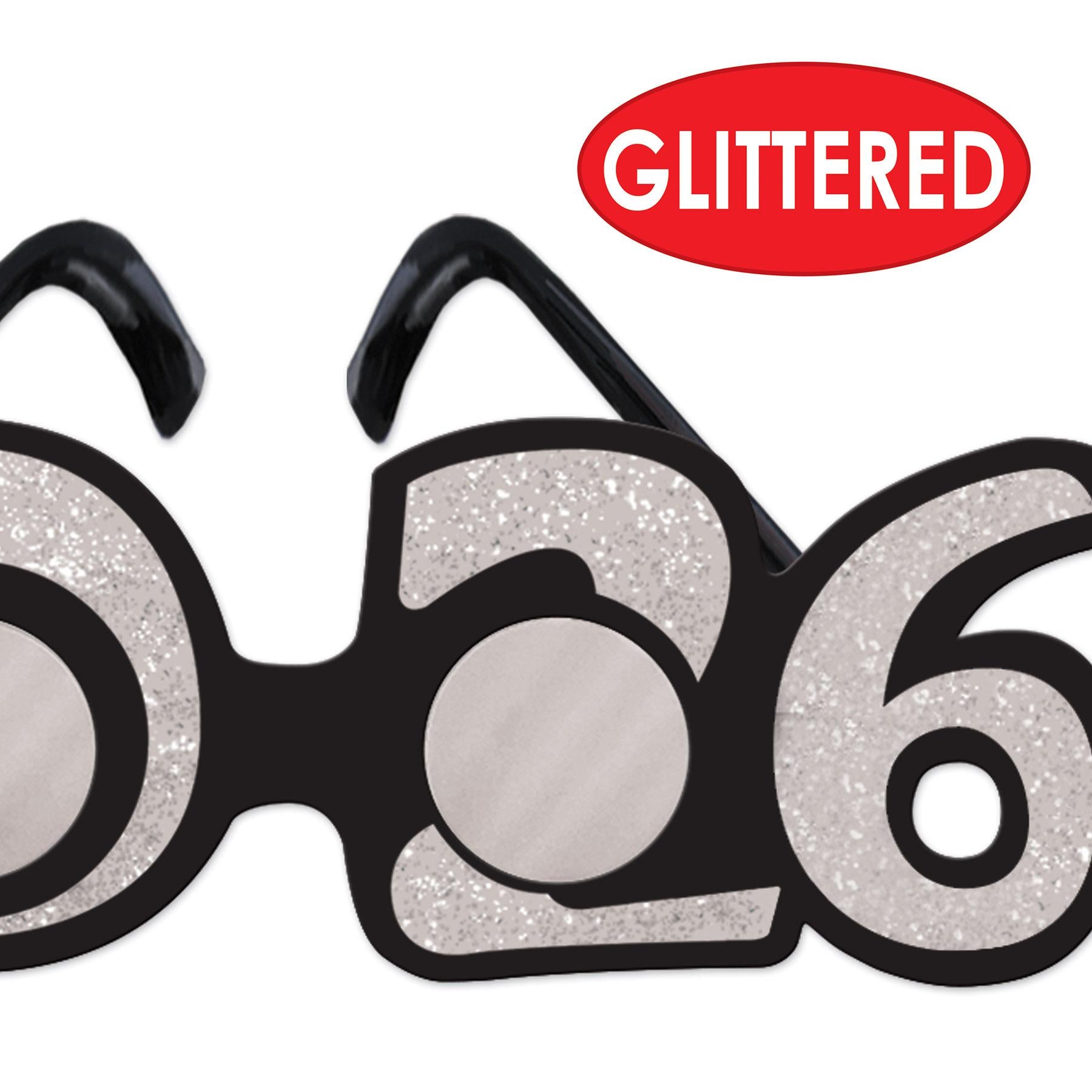 12 Pack Beistle 2026 Glittered Plastic Party Eyeglasses - Silver New Year's Eve Glasses for Celebrations, Festivals & Costume Parties