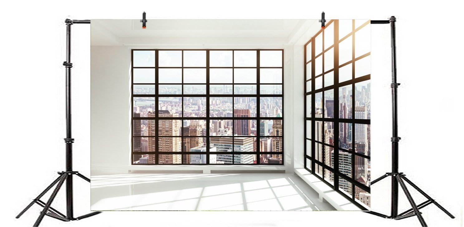 Yeele 9x6ft Skyscraper Window Backdrop - Office Building French Window Photography Background with Transparent Glass & City Landscape - Perfect for Adult Portrait Photo Shooting, Studio Props, and Vinyl Wallpaper Decor | Ideal for Professional Photography, Home Office Decor, and Creative Studio Setups