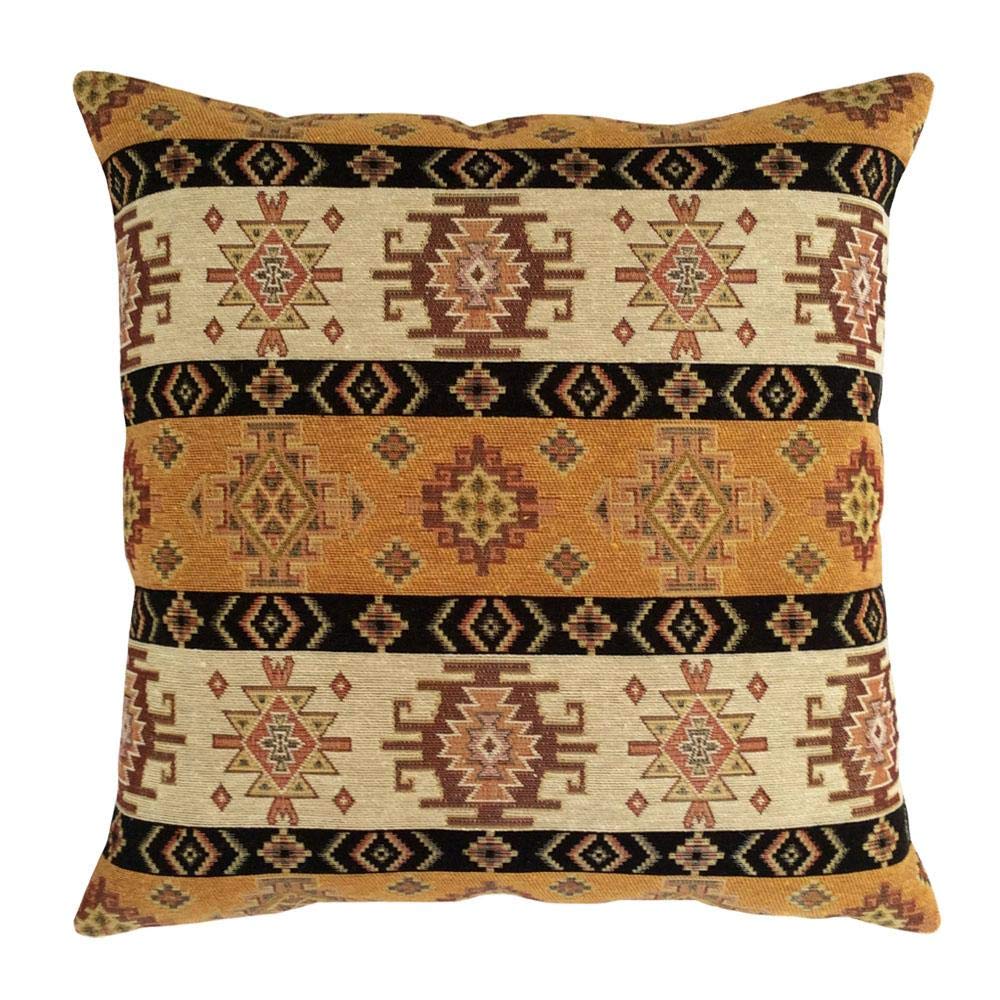 Mustard Yellow & Cream 16x16 Inch Kilim Pattern Throw Pillow Covers - Bohemian Decorative Pillow Cases for Couch, Sofa, Window Seat & Outdoor Use | Boho Chic Living Room & Patio Decor