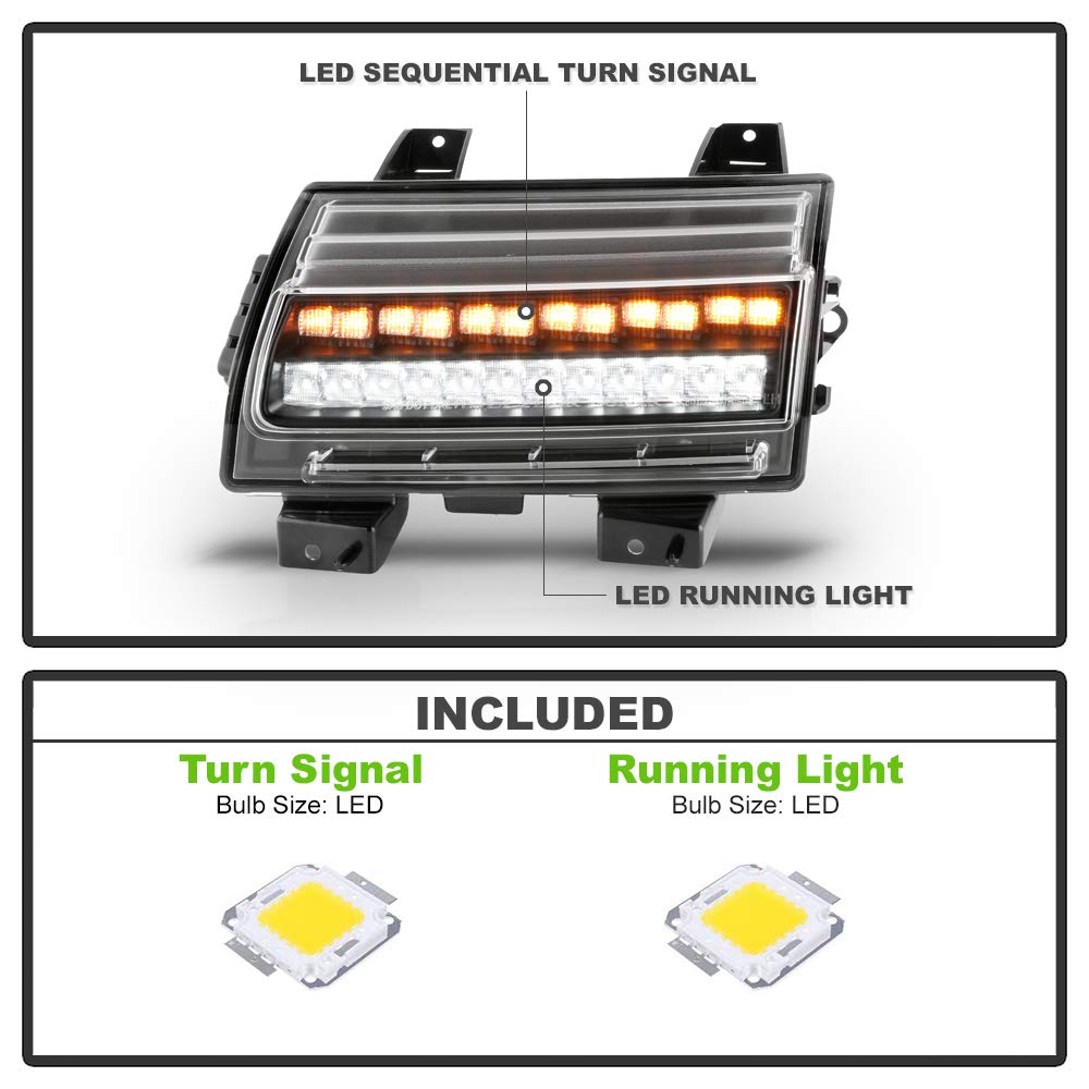 ACANII LED Parking Sequential Turn Signal Lights for 2018-2022 Jeep Wrangler JL - Black Halogen Upgrade Bulbs - Enhanced Visibility & Style for Off-Road Adventures