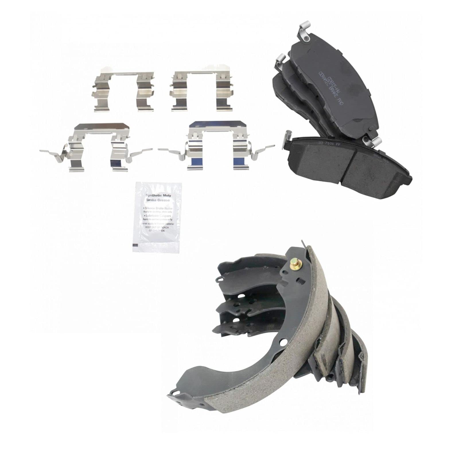 Ceramic Brake Pads & Shoes for 2009-2014 Nissan Cube, 2007-2012 Sentra & Versa - Front & Rear Brake Replacement - Perfect for City Driving & Daily Commutes