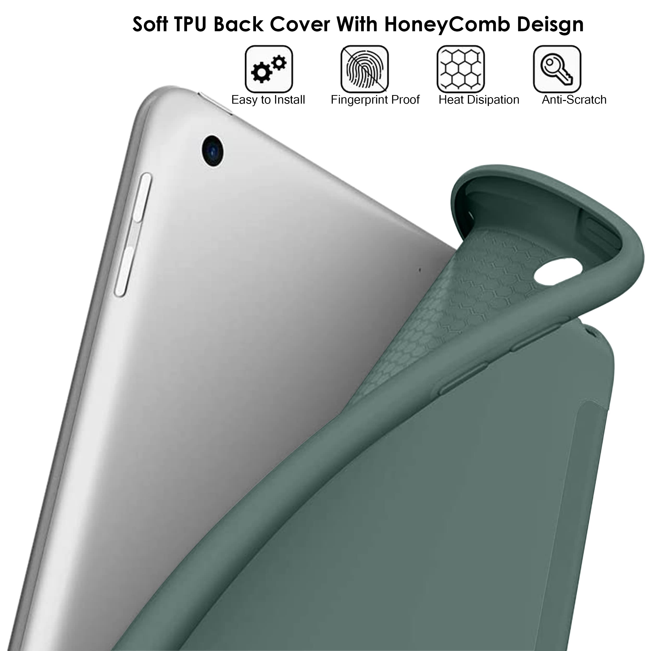 DuraSafe Shockproof Protective Case for iPad 5th/6th Gen & iPad Air 1st/2nd Gen (9.7 Inch) - Slim Soft TPU Full Body Cover with Auto Wake/Sleep (Model A1893 A1822 A1566) - Dark Green - Perfect for Work, Travel & School Use