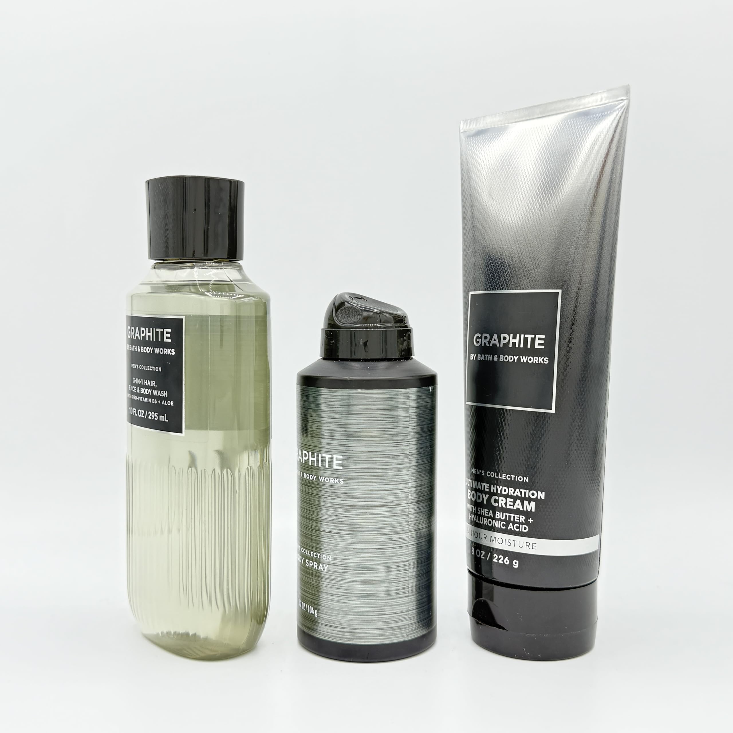 Graphite Scented Men's 3-Piece Bath & Body Gift Set - Moisturizing Body Wash, Refreshing Body Spray & Hydrating Body Lotion - Perfect for Shower, Gym & Daily Skincare Routine