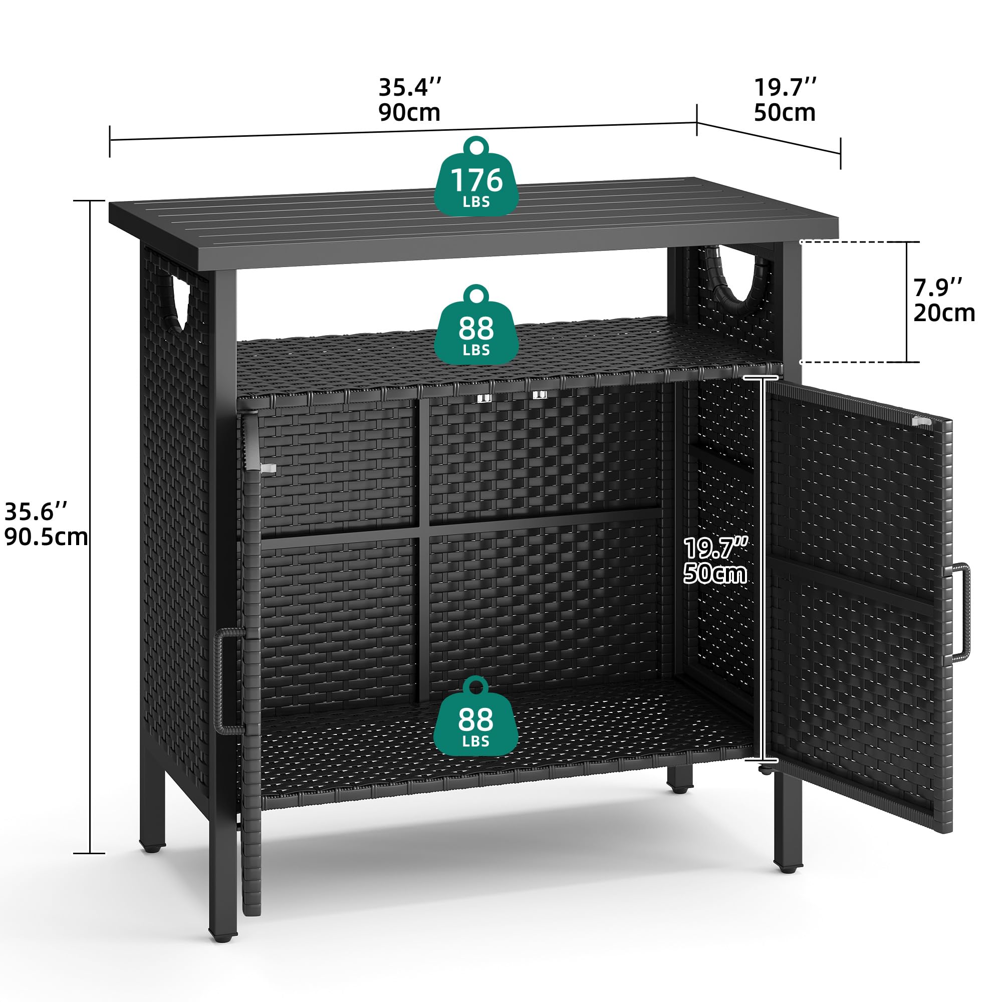 YITAHOME Black Outdoor Storage Cabinet - Patio Deck Bench with Wicker Design, Multi-Purpose Storage Console for Cushions, Pool Toys & Garden Supplies | Perfect for Backyard, Poolside & Patio Organization