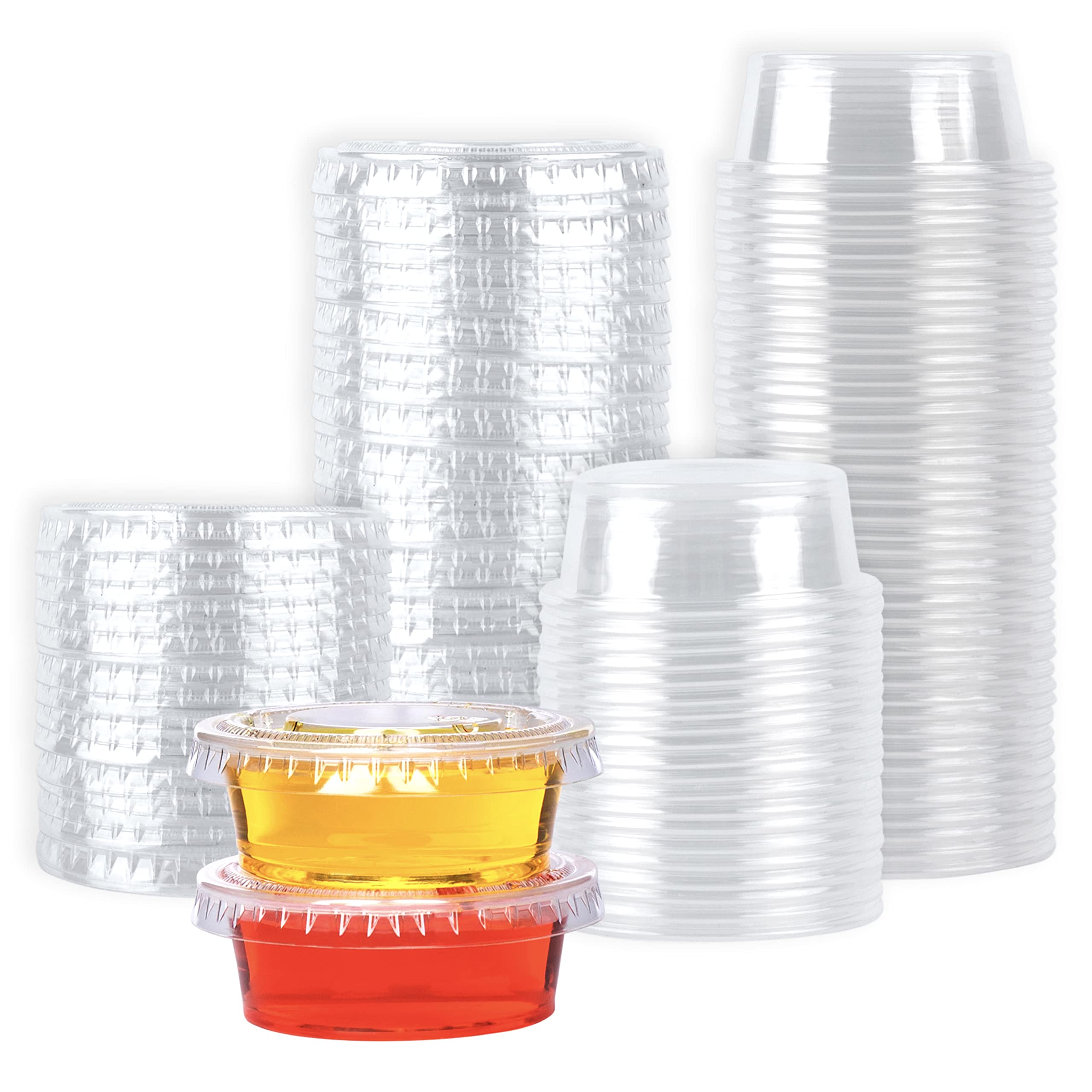 50-Pack 1.5 oz Plastic Jello Shot Cups with Lids - Small Condiment Containers for Sauces, Dressings & Portion Control | Perfect for Parties, Catering & Food Storage