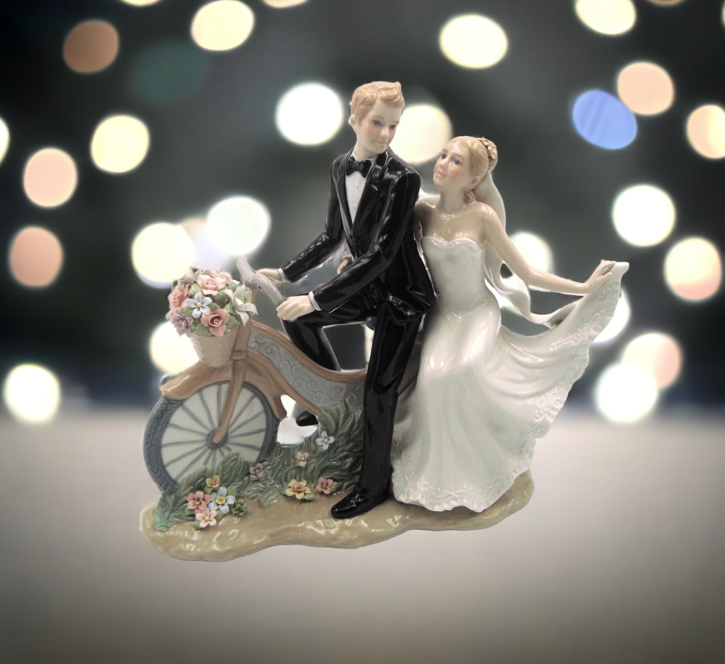 Fine Porcelain Newlywed Couple on Bike Figurine - 12 Inch Handcrafted Wedding Gift for Anniversary, Home Decor & Romantic Couples - Perfect for Wedding, Anniversary, Valentine's Day & Home Display