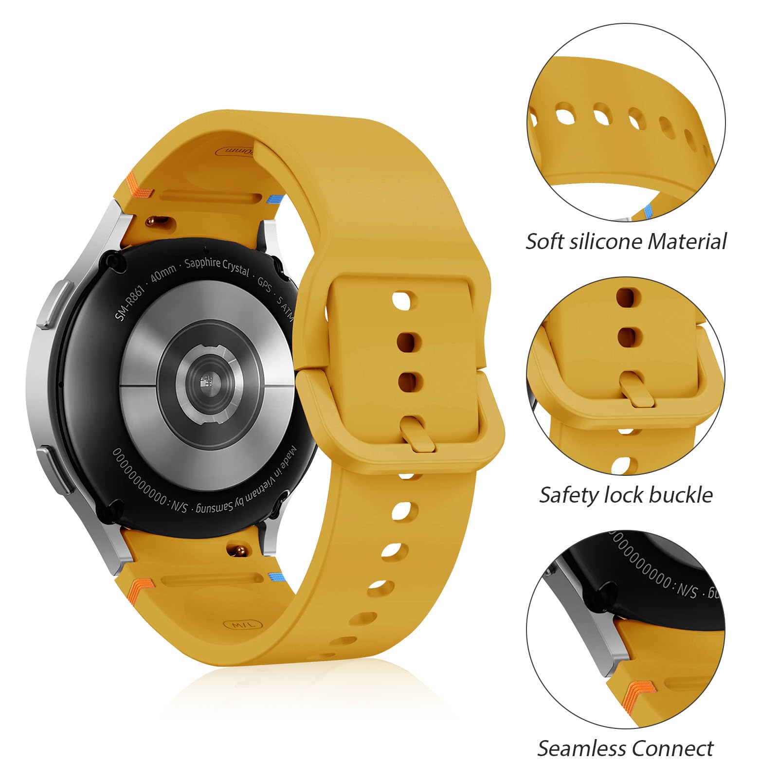 Samsung Galaxy Watch 7/6/5/4 Strap - No Gap Silicone Band for Sports & Fitness