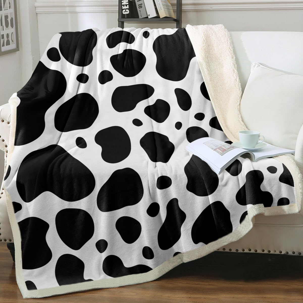 Sleepwish Black and White Cow Print Sherpa Fleece Throw Blanket - 50x60 Inch Soft Plush Animal Pattern Blanket for Kids, Girls, Boys & Women - Perfect for Bedroom, Sofa, Picnic & Cow Lover Gifts