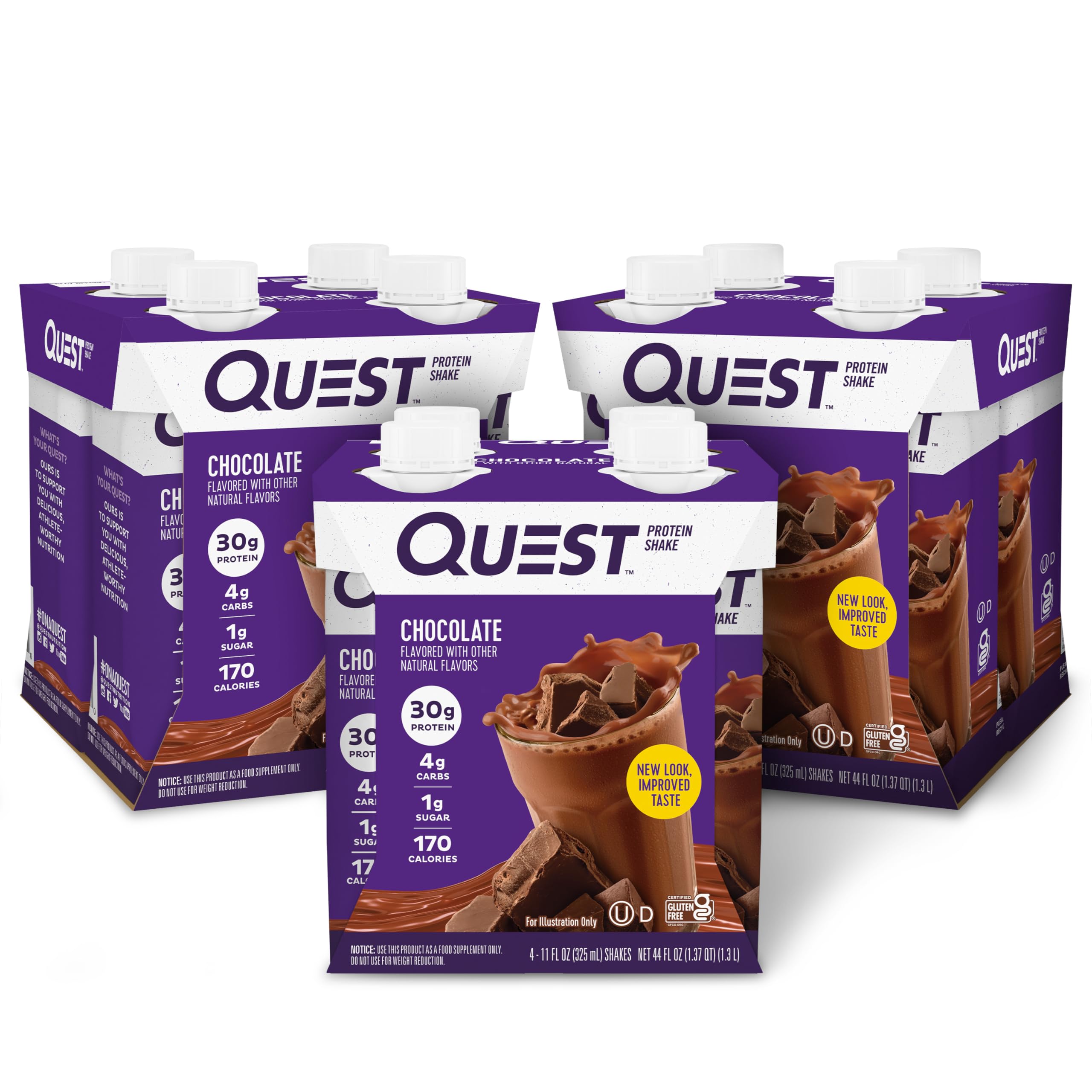 Quest Nutrition Ready To Drink Chocolate Protein Shake - 30g Protein, 4g Net Carbs, Gluten Free, Keto Friendly, 11 fl oz (Pack of 12) - Perfect for Post-Workout Recovery, Meal Replacement & On-The-Go Nutrition