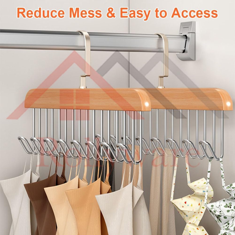 ROLYWARE Wooden Belt Hanger with 8 Hooks - Sturdy Non-Slip Rotating Belt Rack for Closet & Wardrobe Organization - Space Saving Display for Belts, Hats, Bra & Tank Tops (Natural Wood, 1) - Perfect for Bedroom, Closet & Dorm Storage Solutions