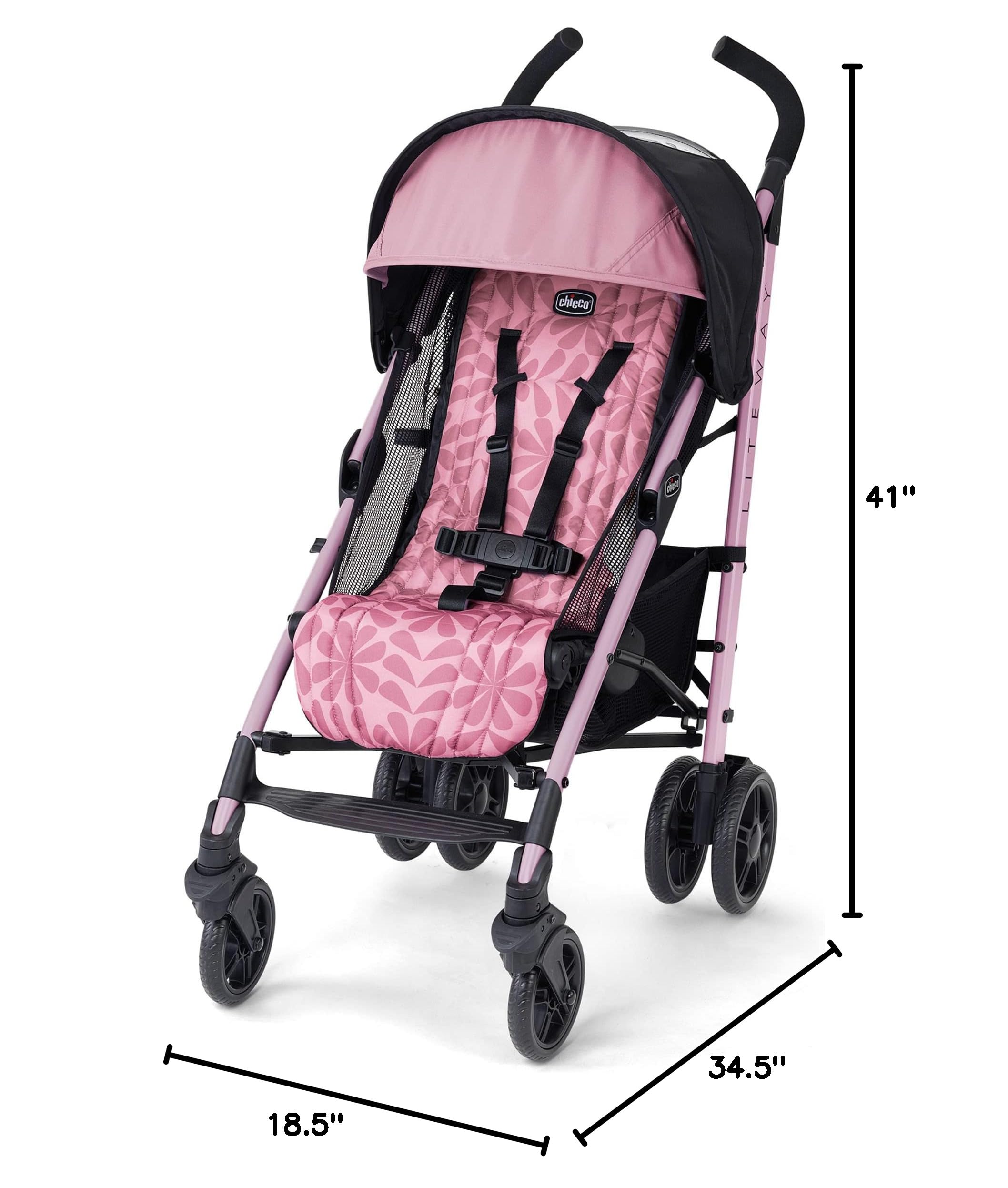Chicco Liteway Compact Fold Lightweight Baby Stroller with Canopy - Aluminum Frame Umbrella Stroller for Infants & Toddlers (Up to 40 lbs) | Petal Pink | Perfect for Travel, Shopping & Daily Walks