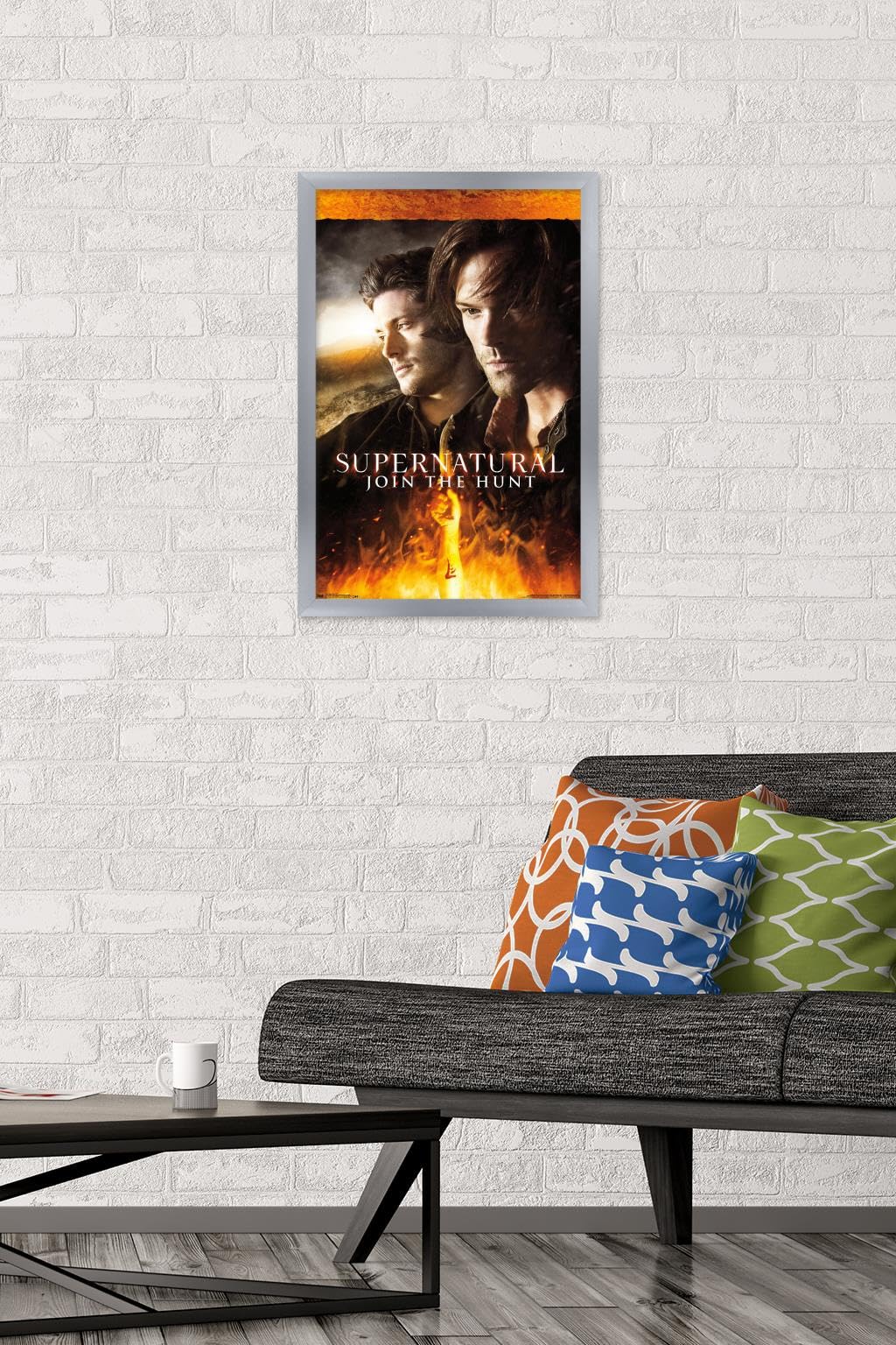 Supernatural Fire Wall Poster - 14.725 x 22.375 Inches Silver Framed Art Print | Home Decor, Bedroom, Living Room, Office Wall Art for TV Show Fans