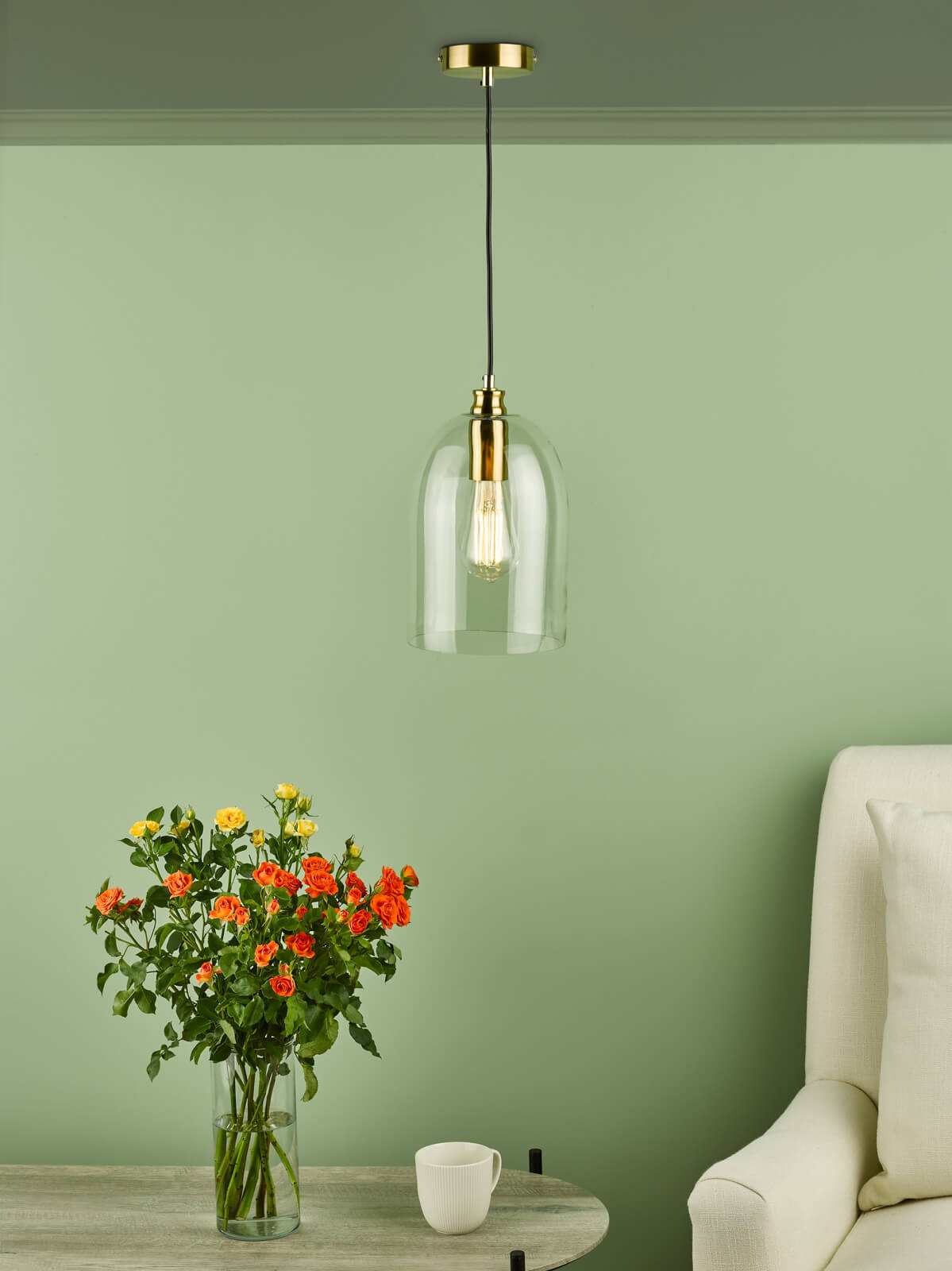 Archie Pendant Light Fixture - Satin Bronze Finish & Glass Shade - Perfect for Dining Room, Bedroom, or Entryway Lighting