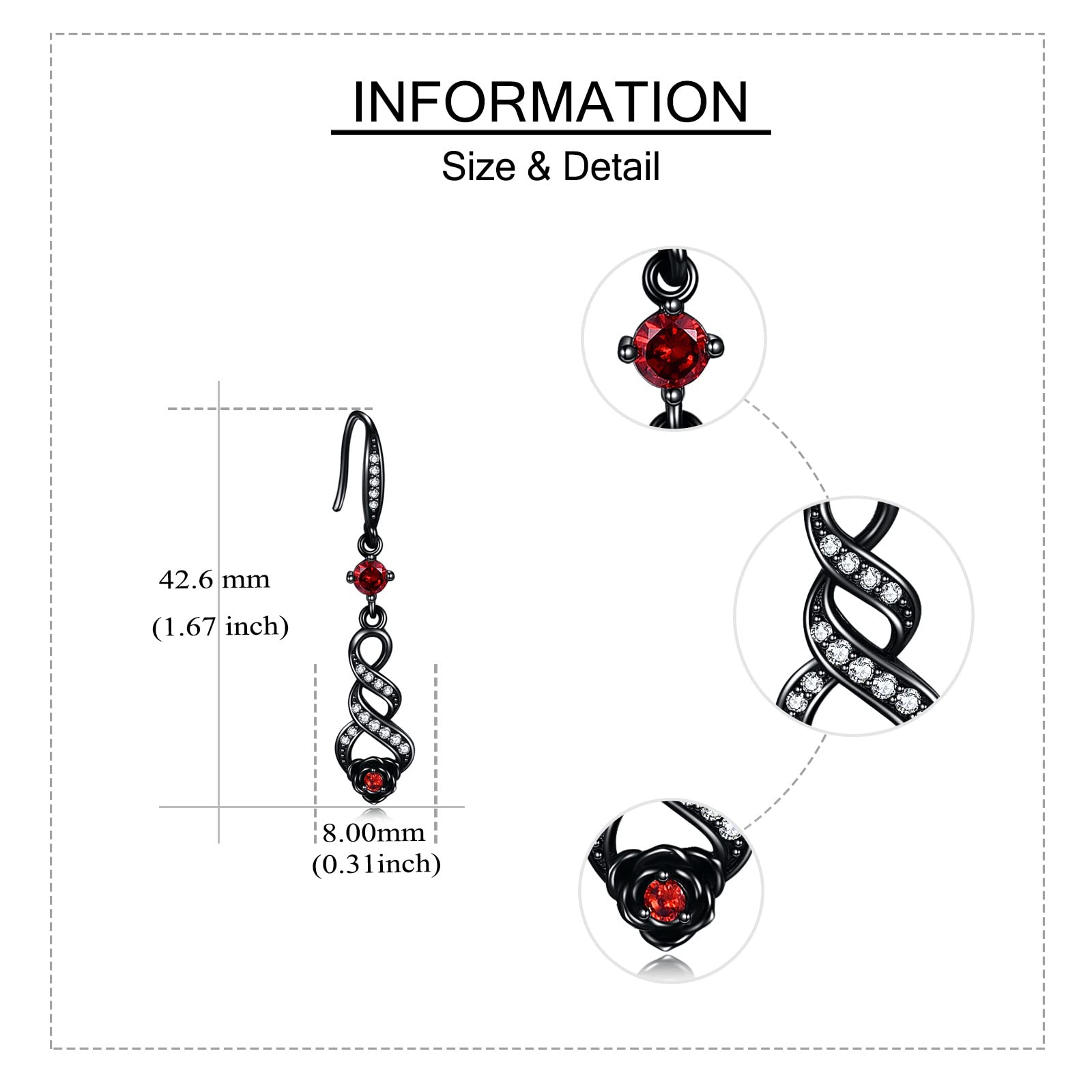 Black Rose Earrings Sterling Silver - Infinity Dangle Earrings for Women | Rose Jewelry Gift for Her | Perfect for Date Nights, Weddings & Special Occasions