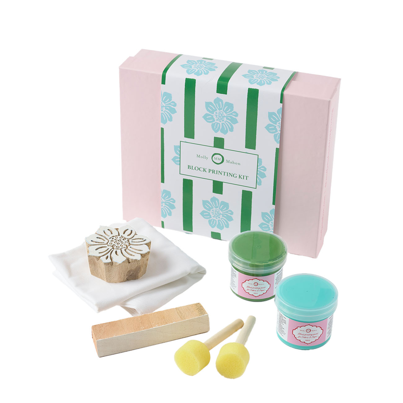 Block Printing Kit for DIY Tea Towels - Ruthie Stripe Design in Aqua Green | Perfect for Handmade Kitchen Decor & Unique Gift Ideas