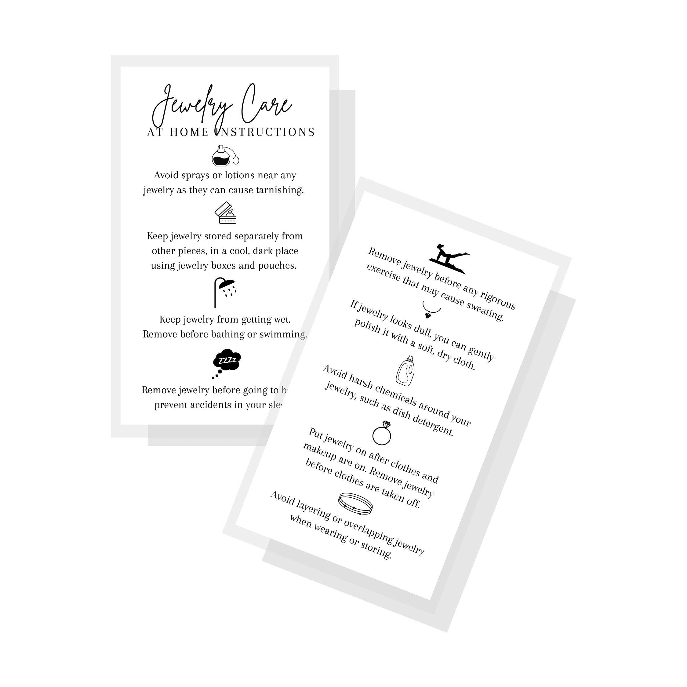 50 Pack Jewelry Care Instruction Cards - 2