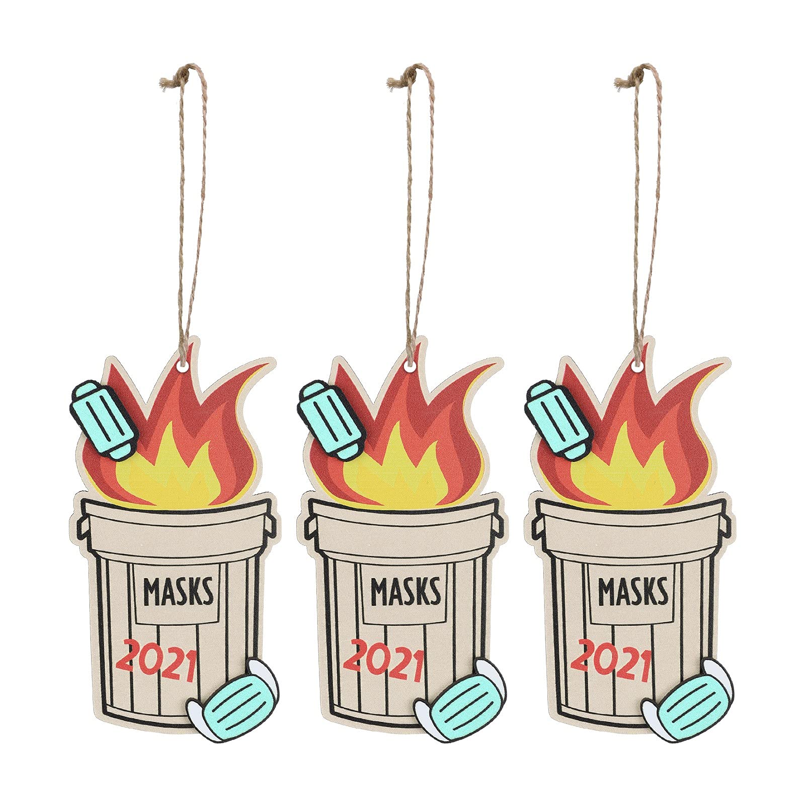Personalized Funny Christmas Ornaments 2021 - 3PCS Wooden Tree Pendants & Dumpster Fire Decor for Holiday Home, Party & Gift Giving