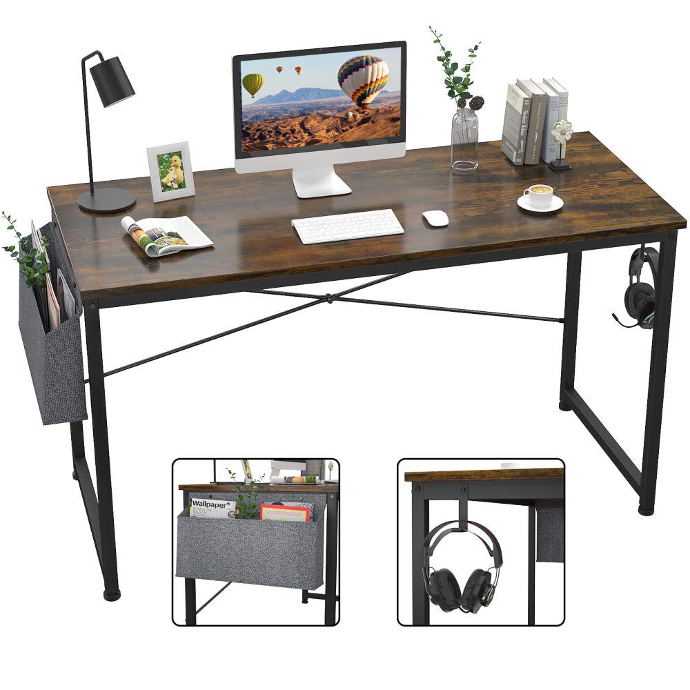 47 Inch Modern Computer Desk for Home Office - Rustic Brown Writing Study Desk with Storage Bag | Perfect for Small Spaces, Remote Work & Online Learning