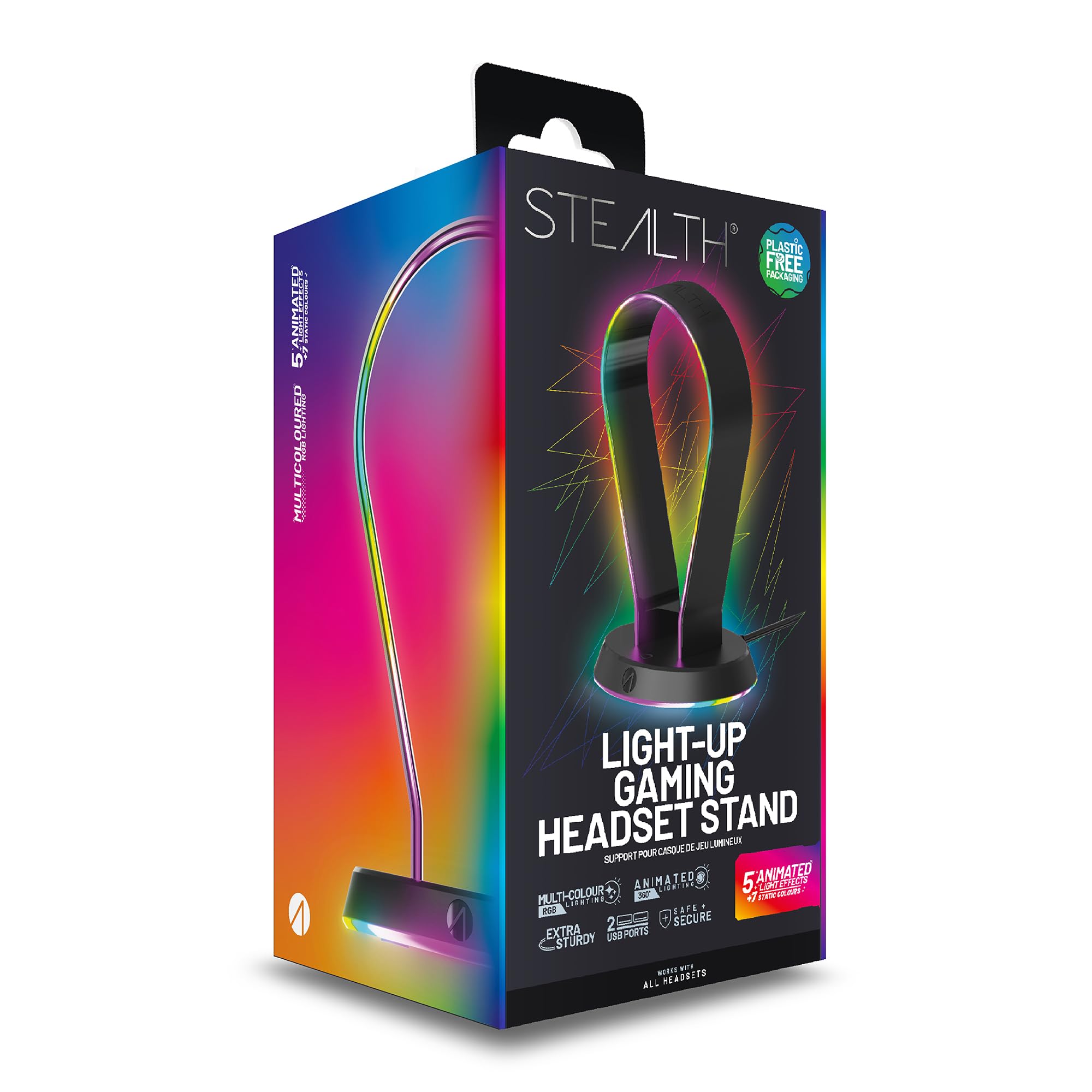 Stealth LED Gaming Headset Stand with RGB Lighting for PS5, PS4, Xbox, Nintendo Switch & PC - USB Powered Headphone Holder with Storage Base & 12 Color Modes - Perfect for Gaming Setup & Desk Organization
