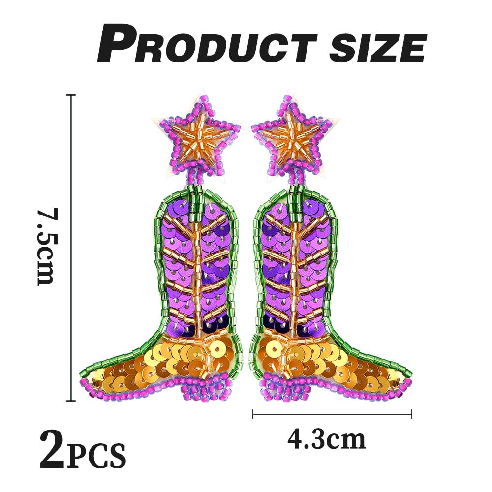 Sparkly Mardi Gras Dangle Earrings for Women - Glitter Beaded Carnival Jewelry - Perfect for Mardi Gras Parties, Costume Accessories & Festive Celebrations