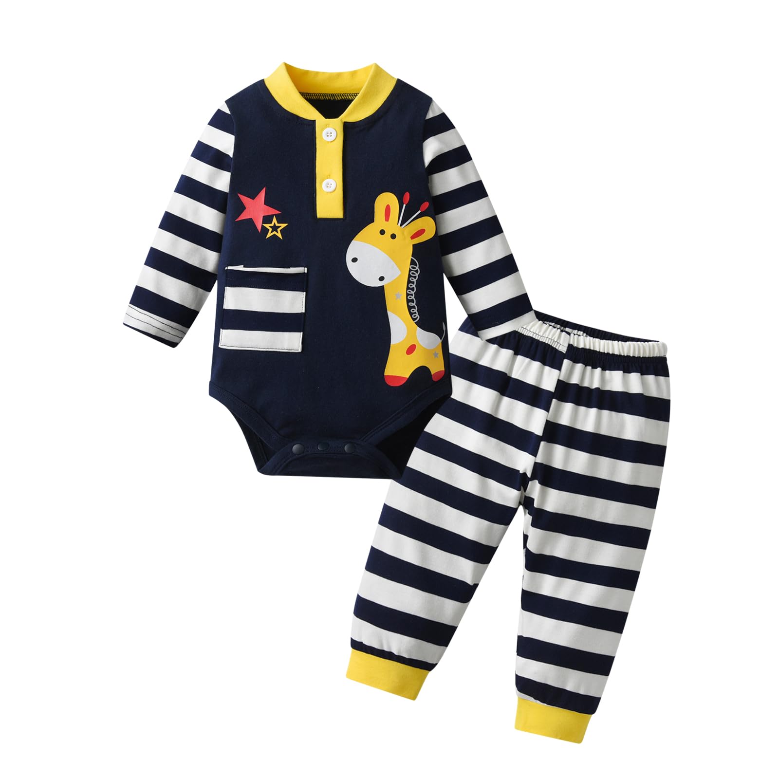 Joureker Baby Boys Clothes Set - Adorable Giraffe Pattern Romper & Pants Outfit for Infant Boys | Perfect for Playdates, Photoshoots & Everyday Wear