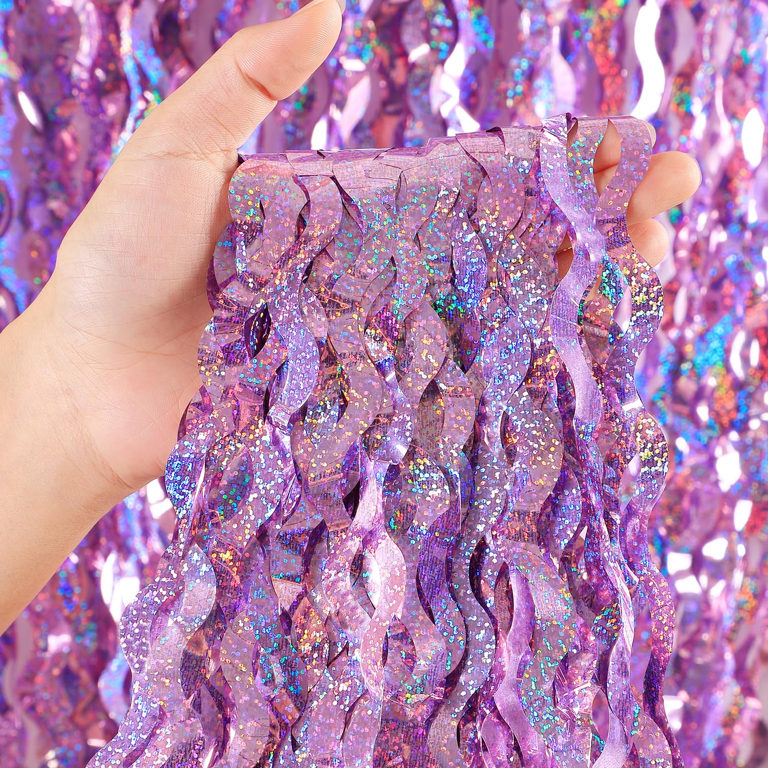 4 Pack Pink Tinsel Curtain Party Backdrop - 3.3 ft x 6.6 ft Sparkling Wavy Foil Fringe Curtain for Birthday, Bachelorette & Photobooth Decor | Girls Party Supplies, Baby Shower & Wedding Background