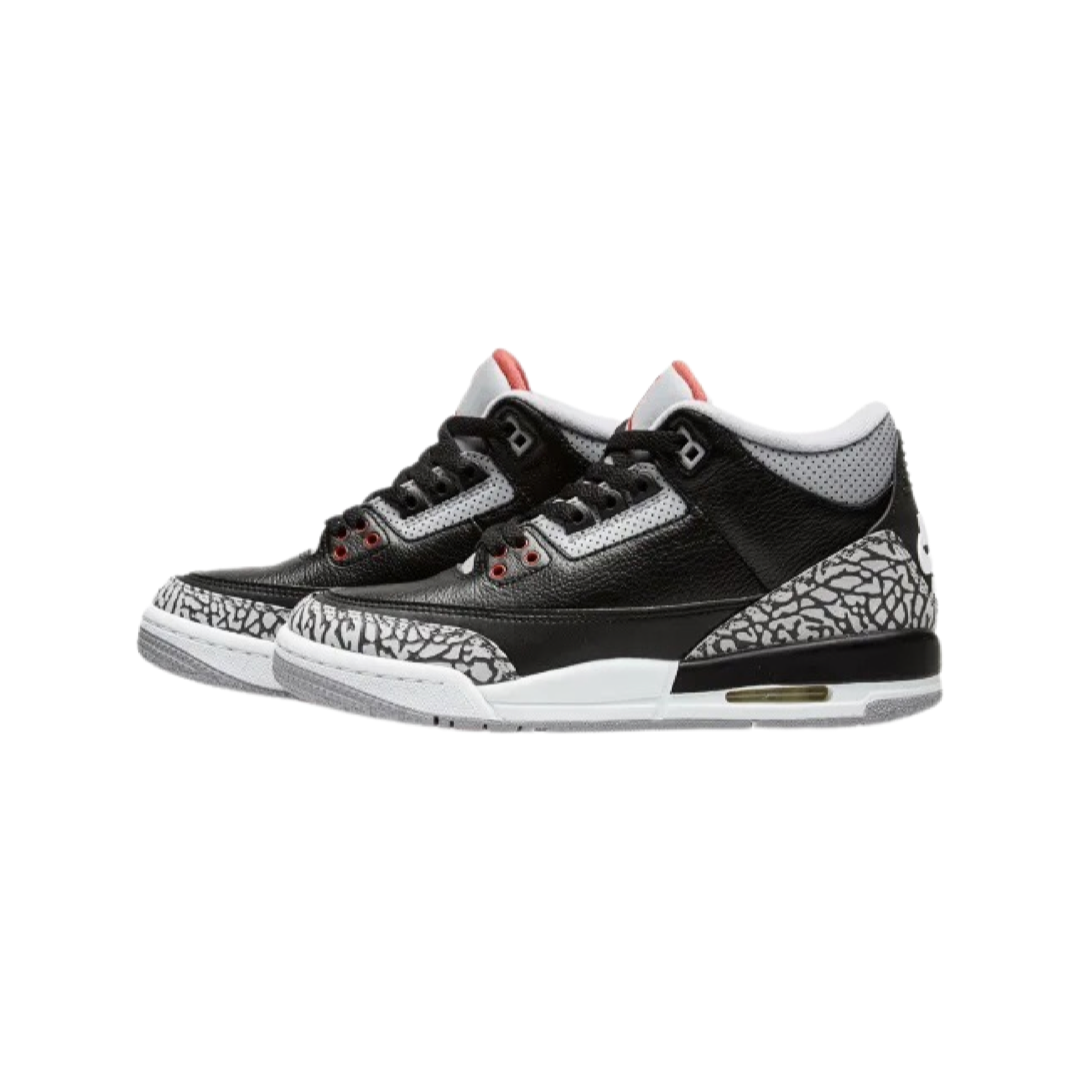 Air Jordan 3 Retro 2018 GS Sneakers - Black Fire Red Cement Grey White Basketball Shoes for Women & Girls - Perfect for Streetwear, Gym & Casual Outfits