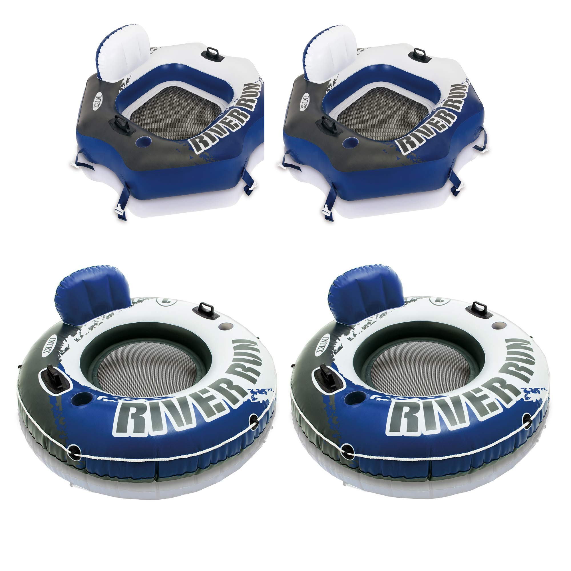 Intex Connect Lounge 1-Person Floating Tube (2 Pack) & Inflatable Pool Float (2 Pack) - Perfect for Swimming Pools, Lakes, and Beach Relaxation