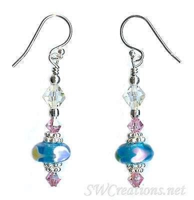 Rose Crystal Aqua Heart Beaded Earrings for Women - Elegant Dangle Drop Jewelry for Valentine's Day, Wedding, Party & Special Occasions