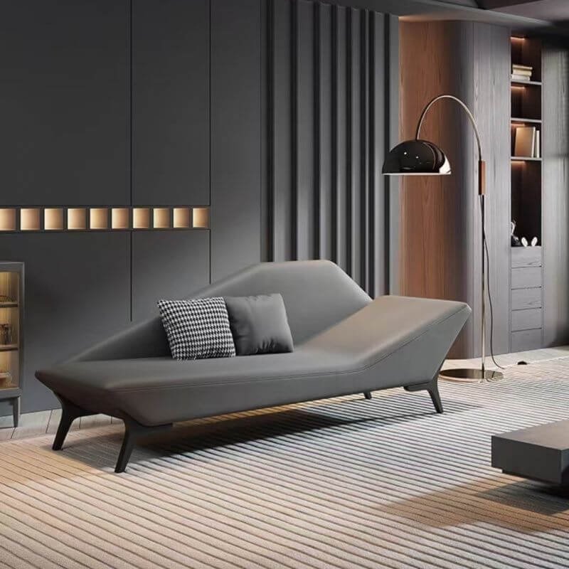 Premium Genuine Leather Chaise Lounge Chair - Gray/Chestnut/Beige - Right/Left Facing - Living Room Furniture for Relaxation & Home Decor