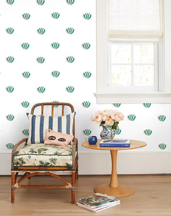 Clare V. 'Lotus' Emerald Pink Wallpaper - Premium Peel & Stick Wallpaper for Bedroom, Living Room, Nursery Decor