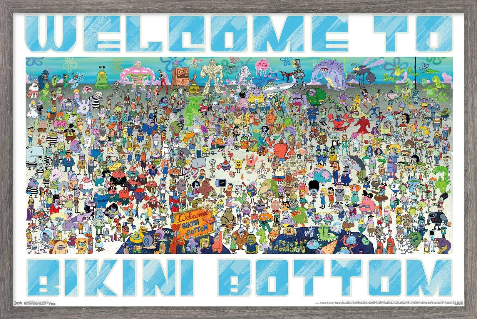 Nickelodeon Spongebob SquarePants Every Character Wall Poster - 22.375 x 34 Inches Barnwood Framed - Perfect for Kids Room Decor, Game Room & Office Wall Art