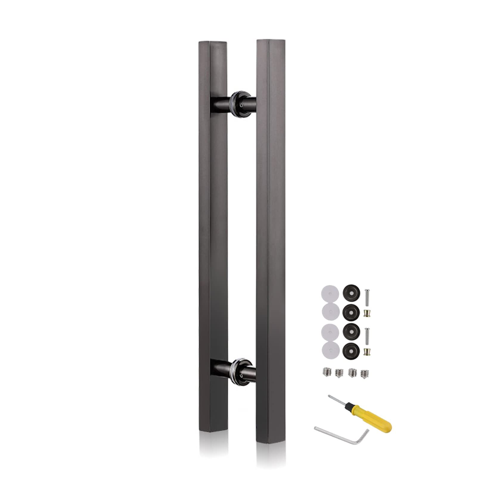 Stainless Steel Door Push Pull Bar Handle Set - 120cm/47.2in Interior Exterior Wooden Glass Door Handle with Installation Tools & Screws - Black Modern Entry Door Hardware for Home Office Commercial Use