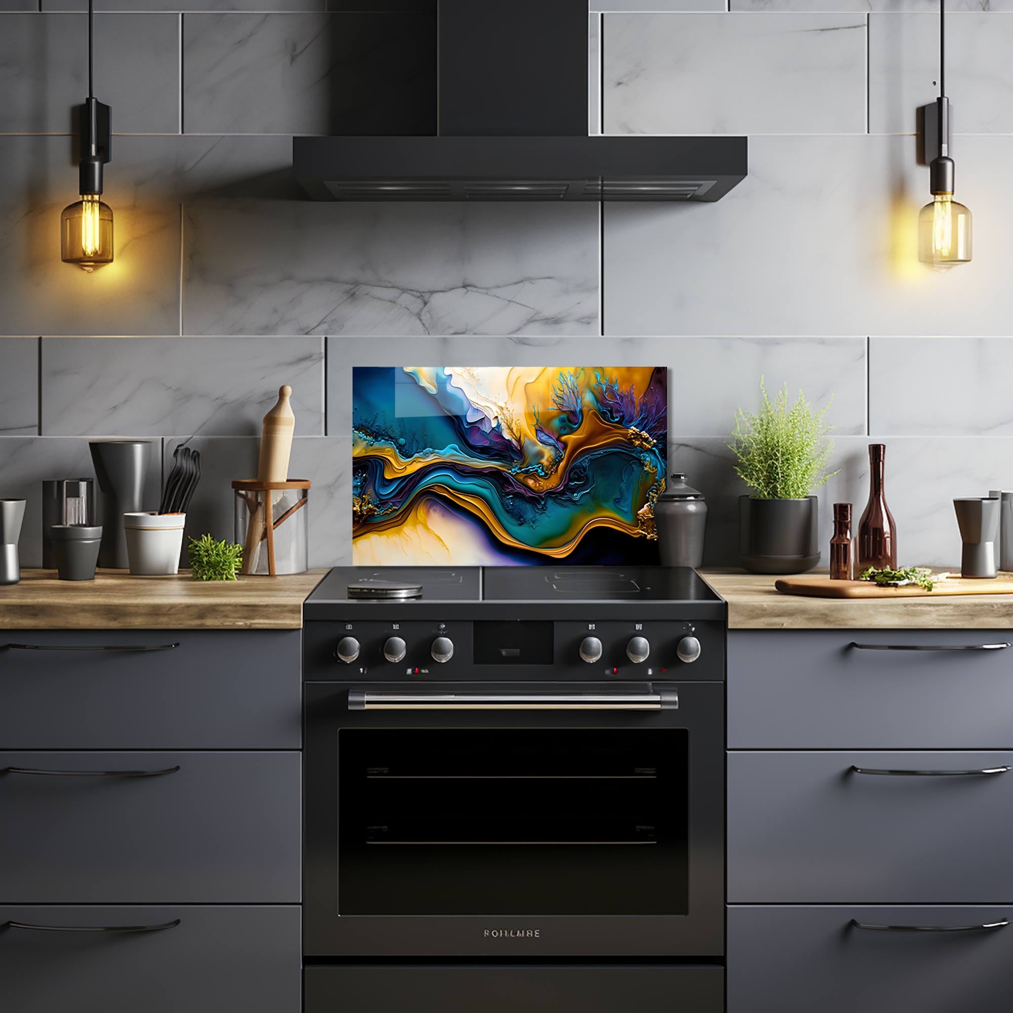 Abstract Brushes II Glass Splashback - Modern Kitchen Backsplash & Bathroom Wall Panel - Perfect for Home Decor & Interior Design