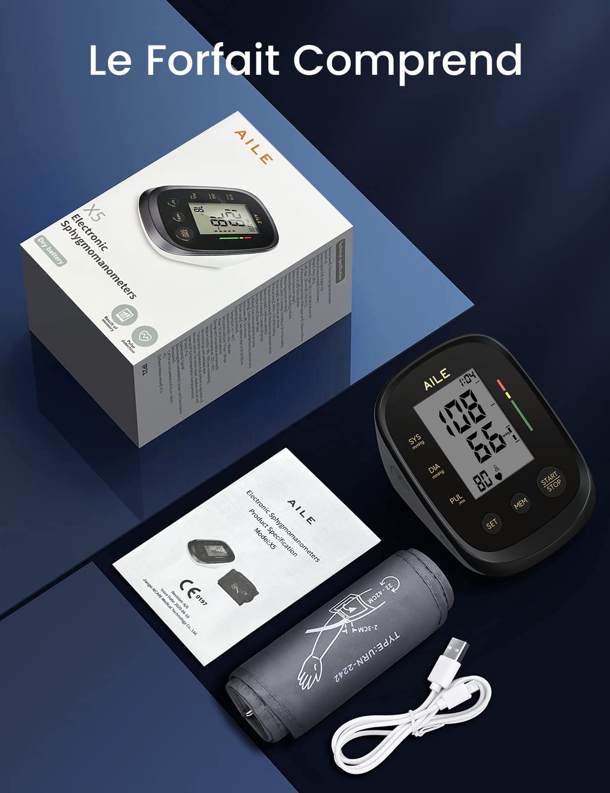 AILE Automatic Upper Arm Blood Pressure Monitor with Large Adjustable Cuff (8.7