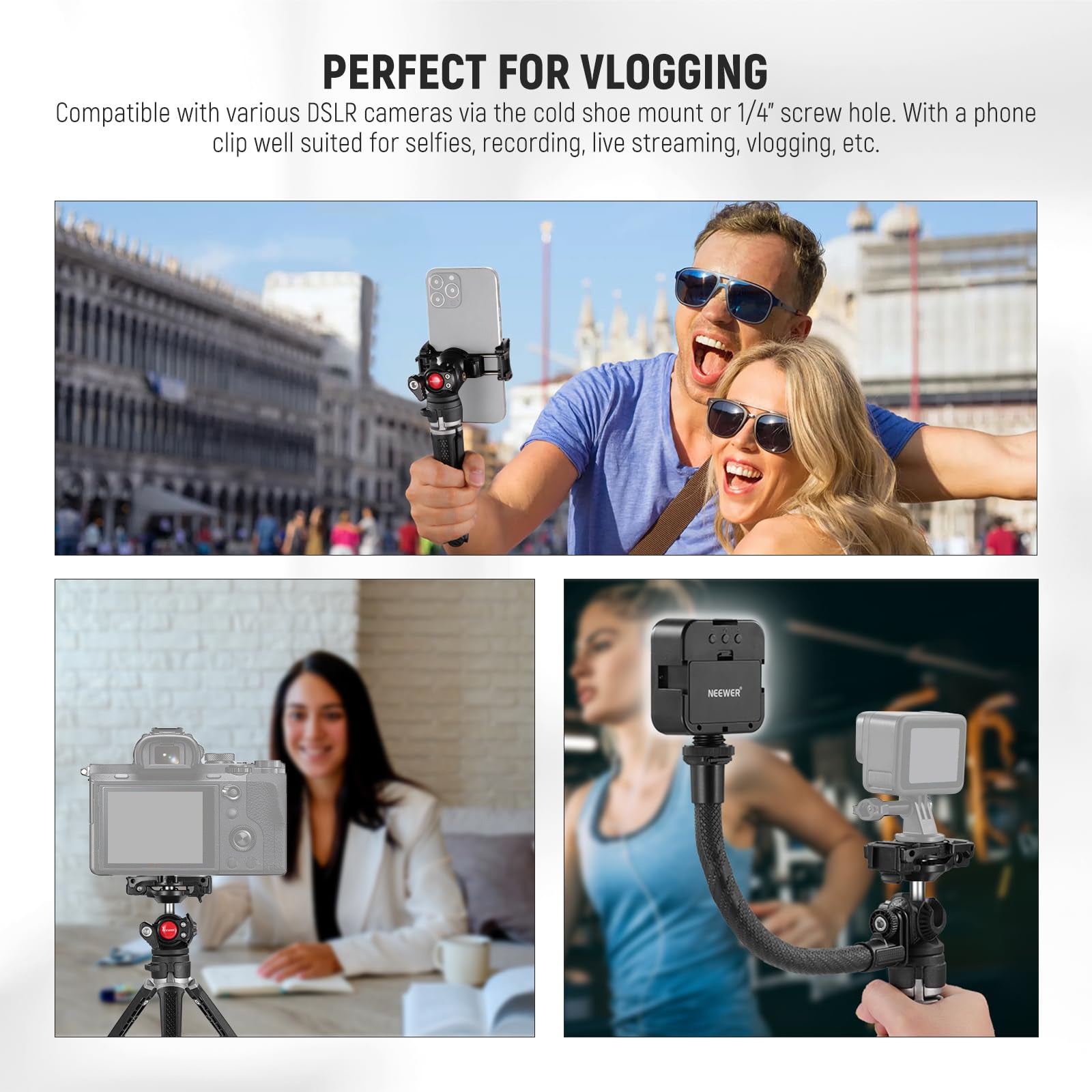 NEEWER TS006 Mini Desktop Tripod Stand - Compact Lightweight Aluminum Alloy Camera Tripod for DSLR Cameras, Smartphones, Webcams, and Vlogging - Perfect for Home Office, YouTube Streaming, Travel Photography & Video Shooting