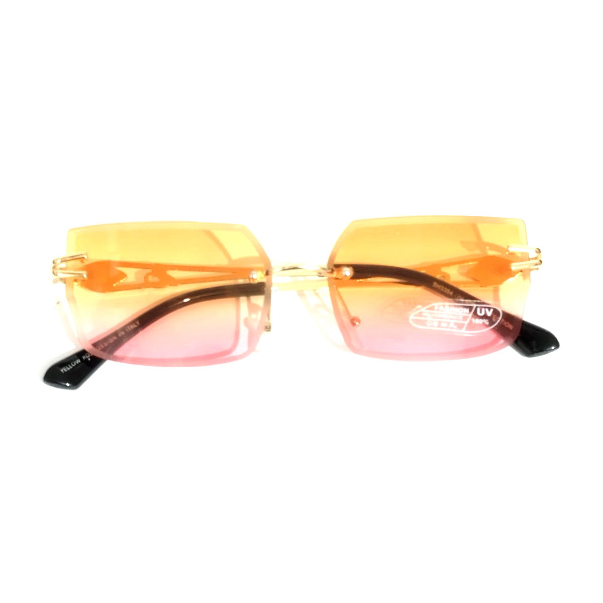 Yellow Pink Gradient Rimless Sunglasses for Women - UV400 Protection Fashion Sunglasses - Perfect for Beach, Driving & Outdoor Activities