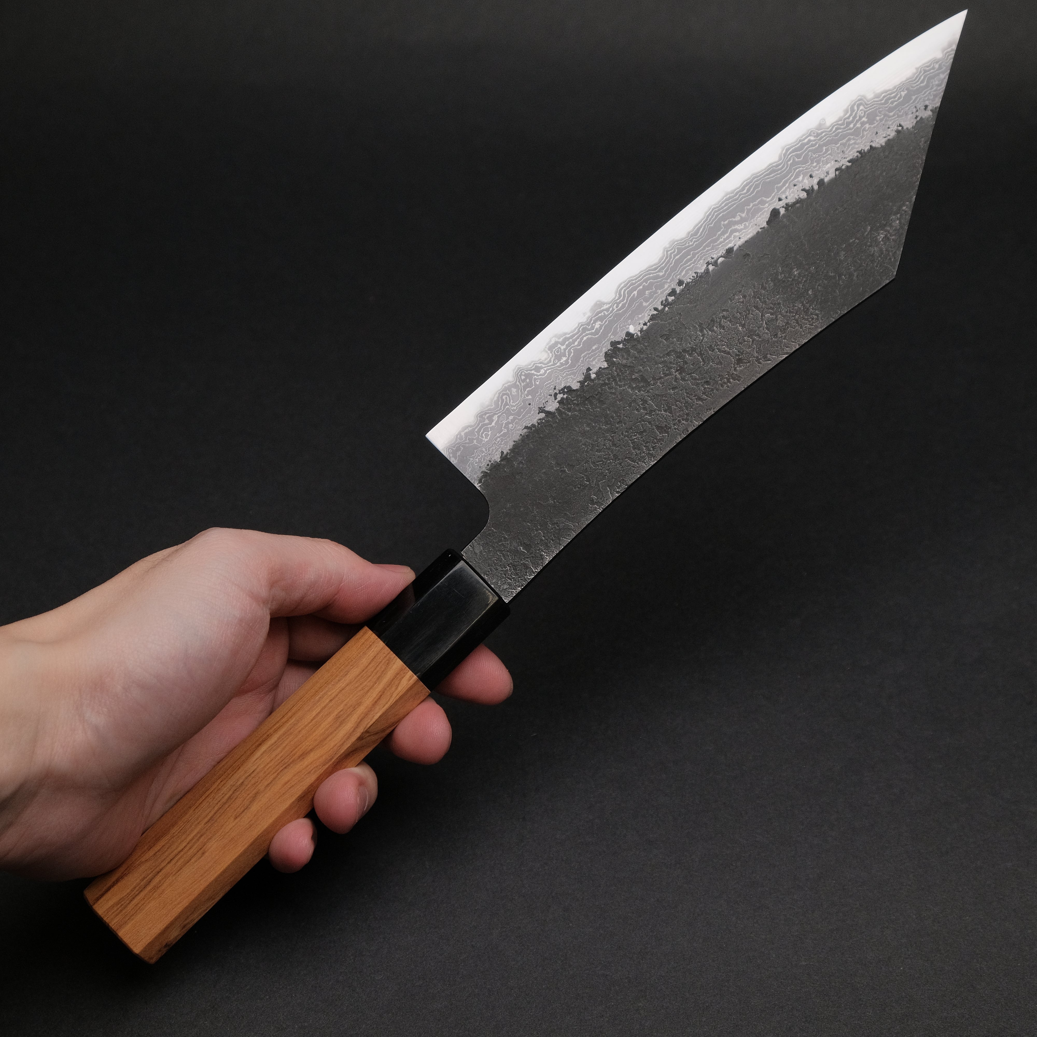 Premium Ajikataya White #2 Nashiji Damascus Hakata 180mm Chef Knife - Olive Wood & Buffalo Horn Handle (#58) - Perfect for Sushi, Meat Slicing & Japanese Cuisine