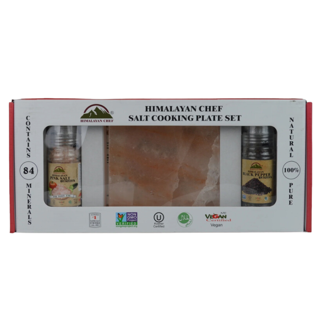 Himalayan Pink Salt Cooking Plate Set - Natural Mineral Rich Slab for Grilling, Serving & Chilling - Perfect for Steak, Seafood & Desserts