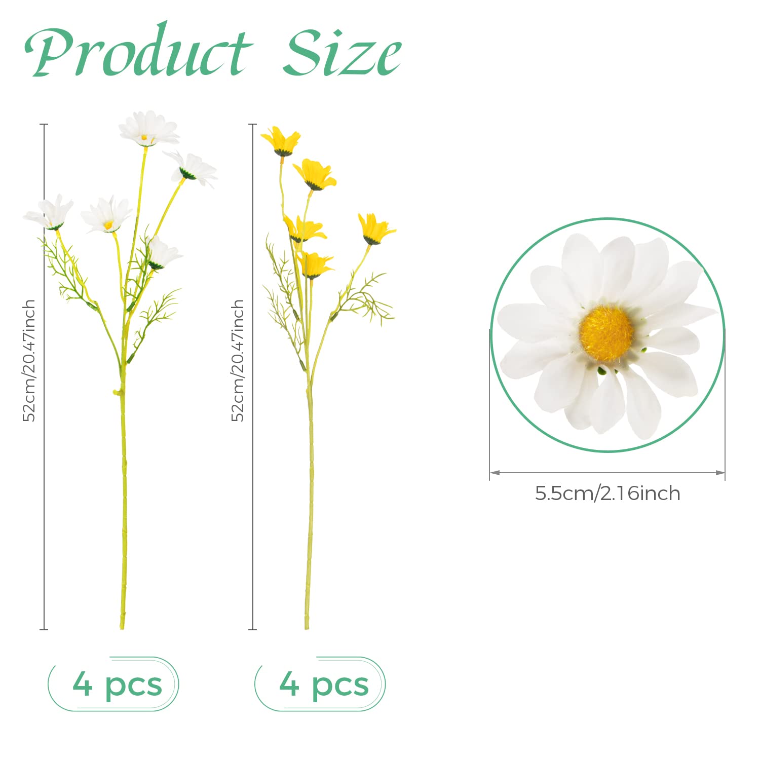 8pcs Artificial Daisy Chamomile Silk Flower Bouquet - Realistic Fake Flowers for Home Decor, Wedding, Party & Table Centerpiece Decoration | Perfect for Spring, Farmhouse, Boho & Rustic Themes